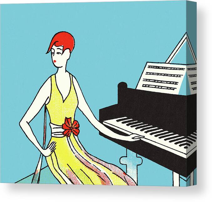Adult Canvas Print featuring the drawing Woman Sitting at a Piano by CSA Images