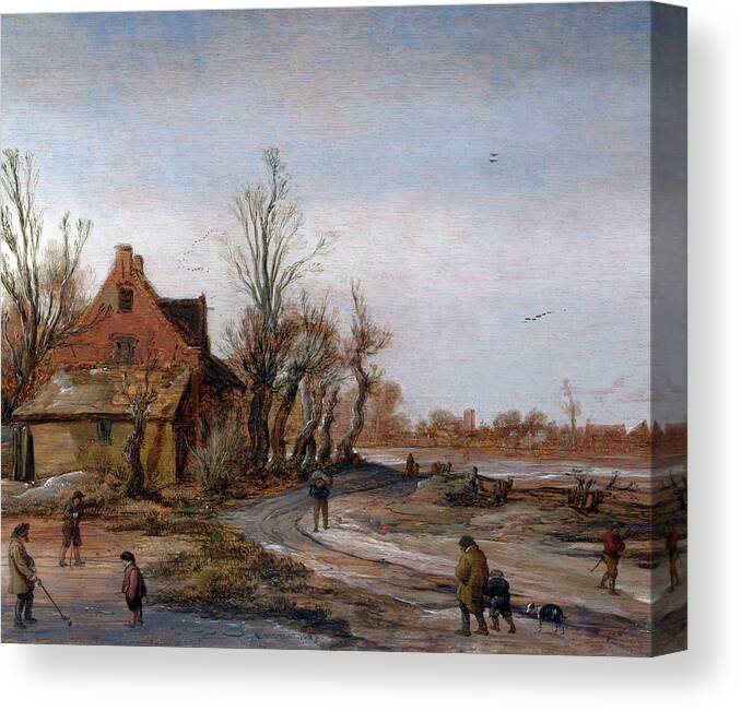 Winter Canvas Print featuring the painting A Winter Landscape #1 by Esaias van de Velde