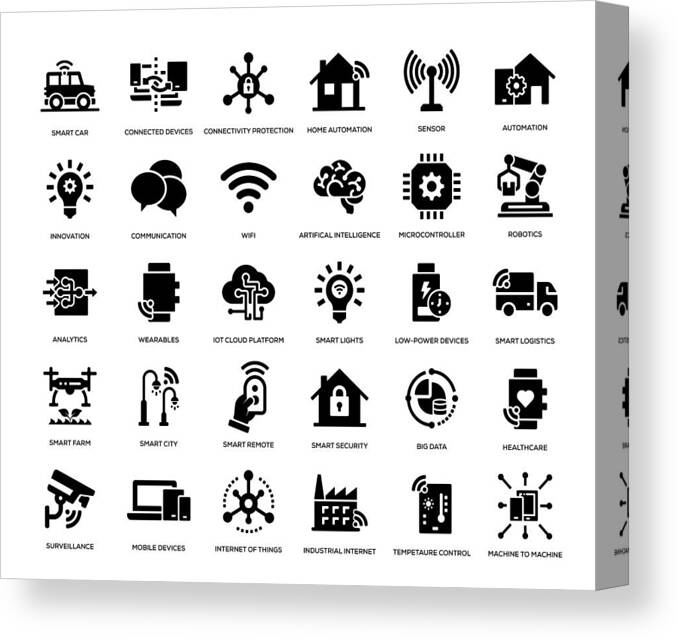 Internet Canvas Print featuring the drawing Internet of Things Icon Set #1 by Enis Aksoy
