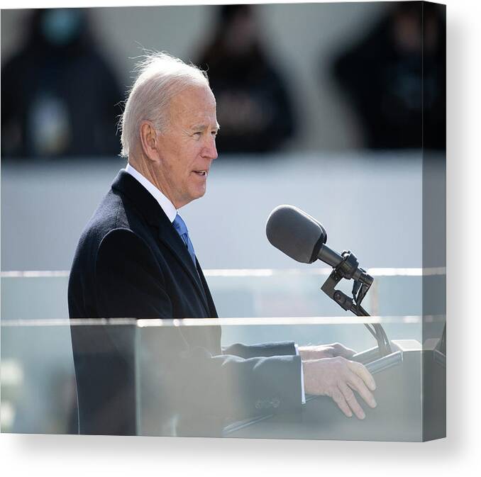 59th Presidential Inauguration Canvas Print featuring the photograph President of the United States Joe Biden speaking #1 by Celestial Images