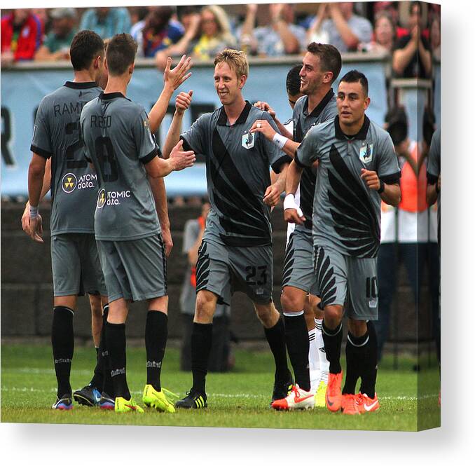 Scoring Canvas Print featuring the photograph Swansea City v Minnesota United FC #1 by Andy King