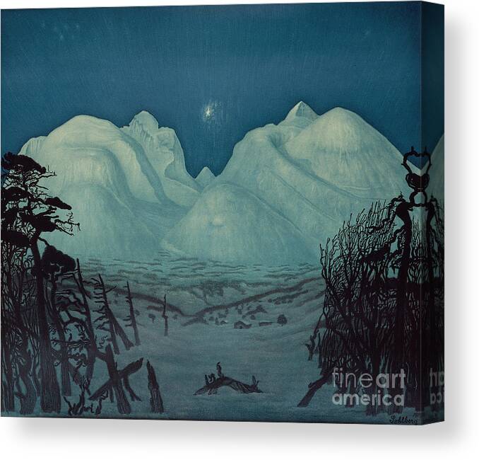 Harald Sohlberg Canvas Print featuring the mixed media Winter night in Rondane, 1917 #1 by O Vaering by Harald Sohlberg