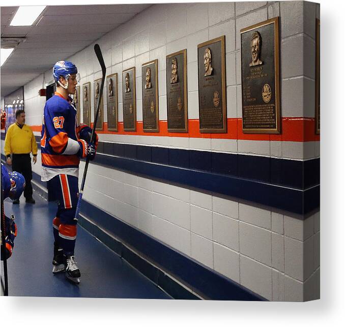 People Canvas Print featuring the photograph Columbus Blue Jackets v New York Islanders by Bruce Bennett