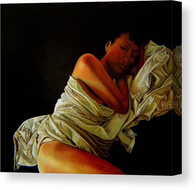 Semi_nude Canvas Print featuring the painting 6 A.m. by Thu Nguyen