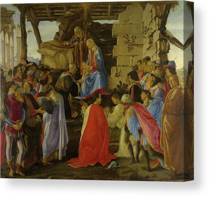 Sandro Botticelli Canvas Print featuring the painting Adoration of the Magi, 1446-1510 by Sandro Botticelli