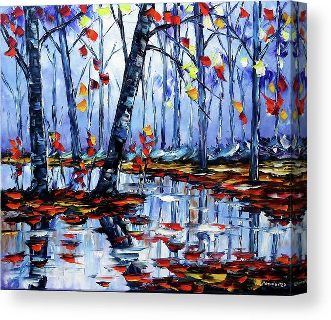 Golden Autumn Canvas Print featuring the painting Autumn By The River by Mirek Kuzniar