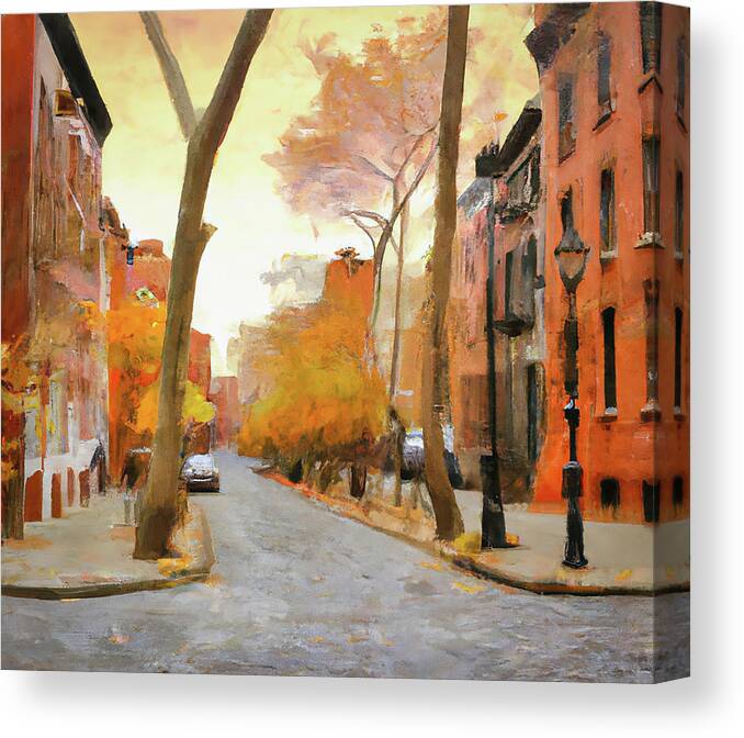 Philadelphia Canvas Print featuring the digital art Autumn in Philadelphia by Alison Frank