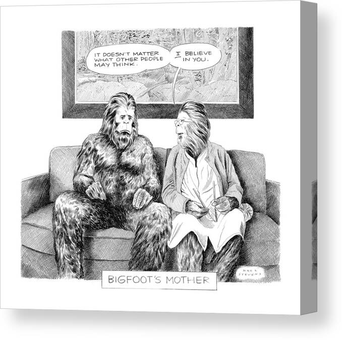 Captionless Canvas Print featuring the drawing Bigfoot's Mother by Karl Stevens