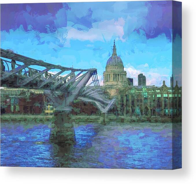Millennium Bridge Canvas Print featuring the digital art Bridge To St Paul's by Mo Barton