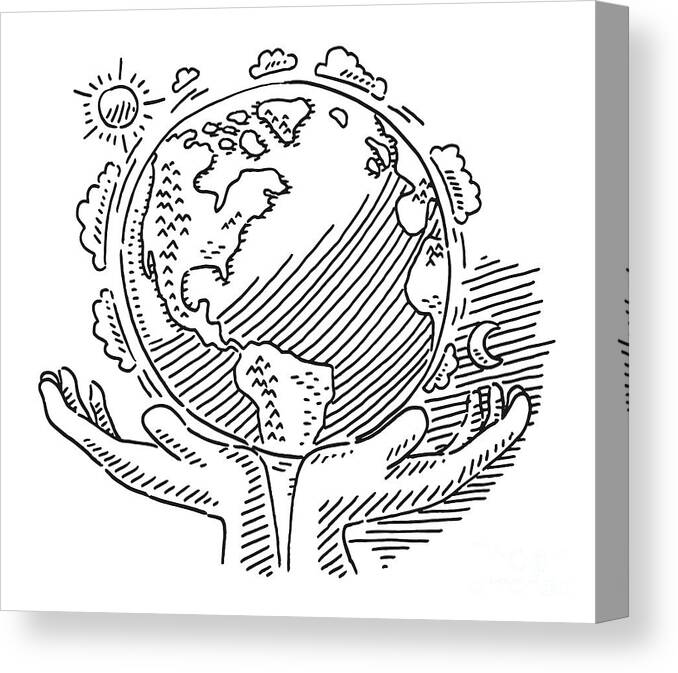 Sketch Canvas Print featuring the drawing Care Of Planet Earth Symbol Drawing by Frank Ramspott