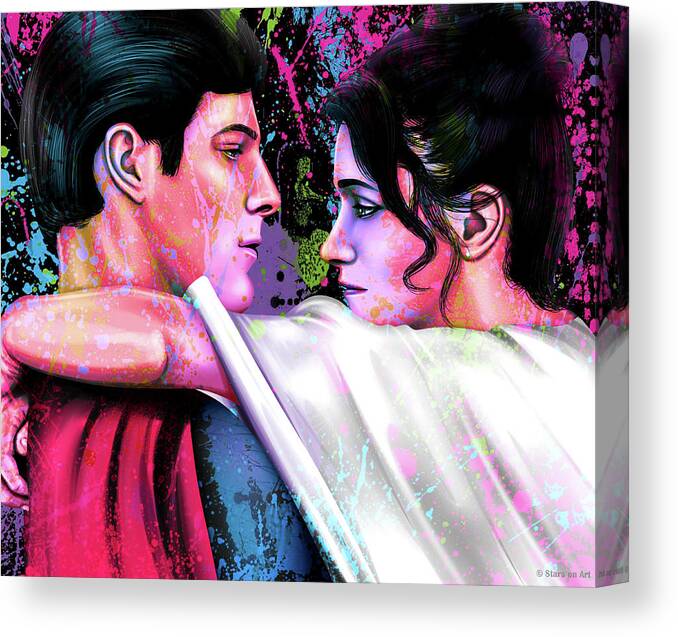 Christopher Reeve Canvas Print featuring the painting Christopher Reeve and Margot Kidder in Superman by Movie World Posters