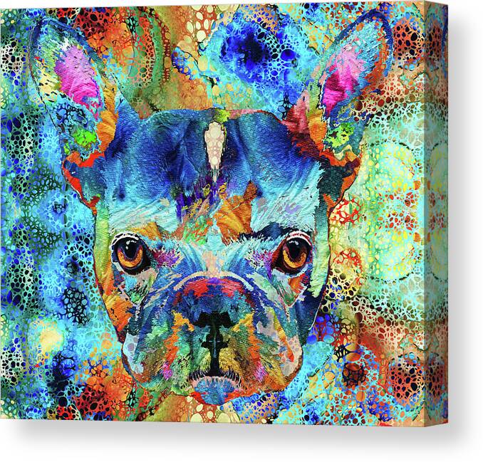 French Bulldog Canvas Print featuring the painting Colorful French Bulldog Art - Hidden Gems by Sharon Cummings