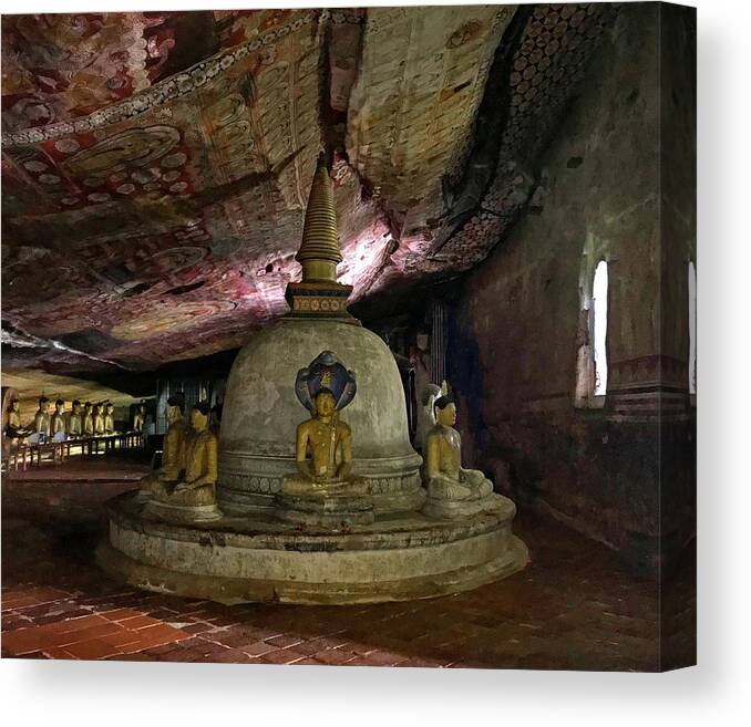 Dambulla Canvas Print featuring the photograph Dambulla Cave Temple Interior 01 by Christine Ley