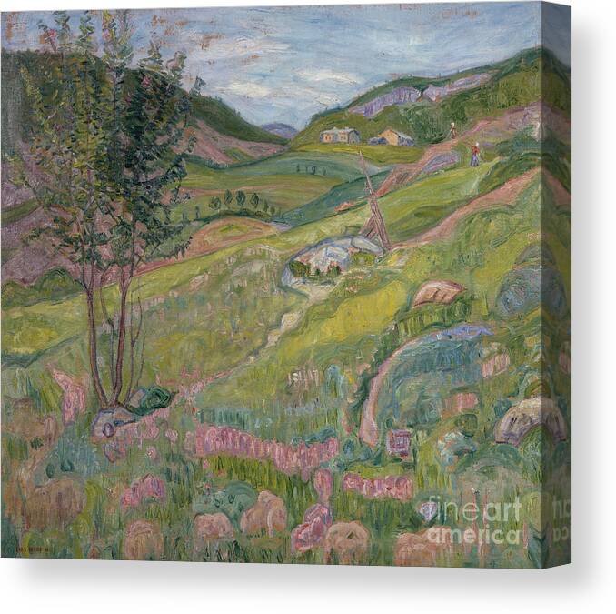 Lars Jorde Canvas Print featuring the painting From Faaberg, 1910 by O Vaering by Lars Jorde