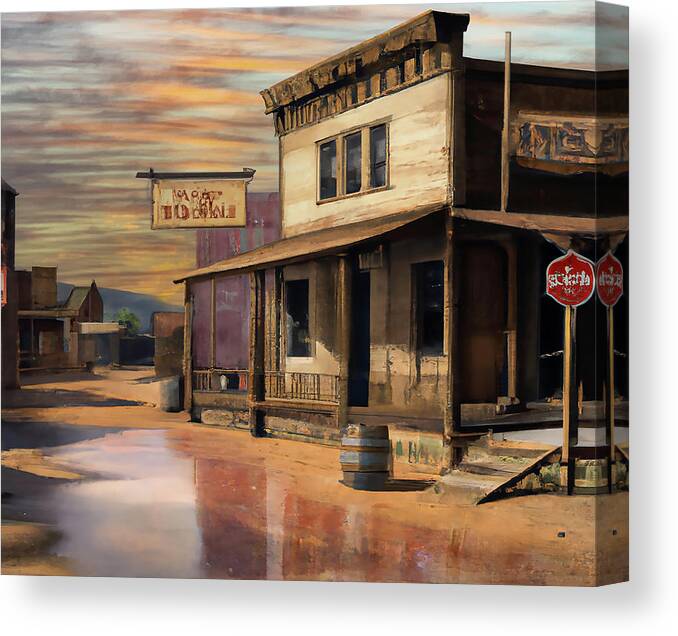 Western Canvas Print featuring the digital art Ghost Town by Alison Frank
