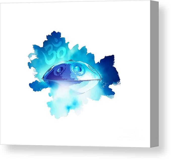 Handpan Canvas Print featuring the digital art Handpan OM in blue by Alexa Szlavics