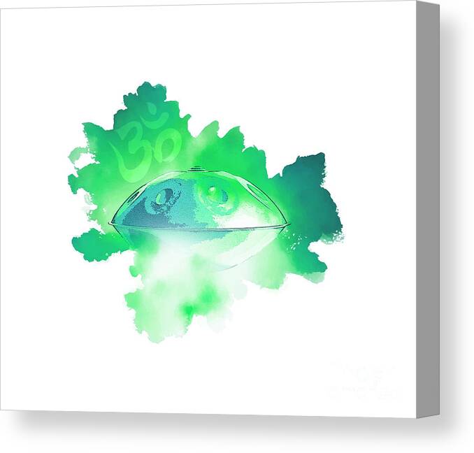 Handpan Canvas Print featuring the digital art Handpan Om in green by Alexa Szlavics