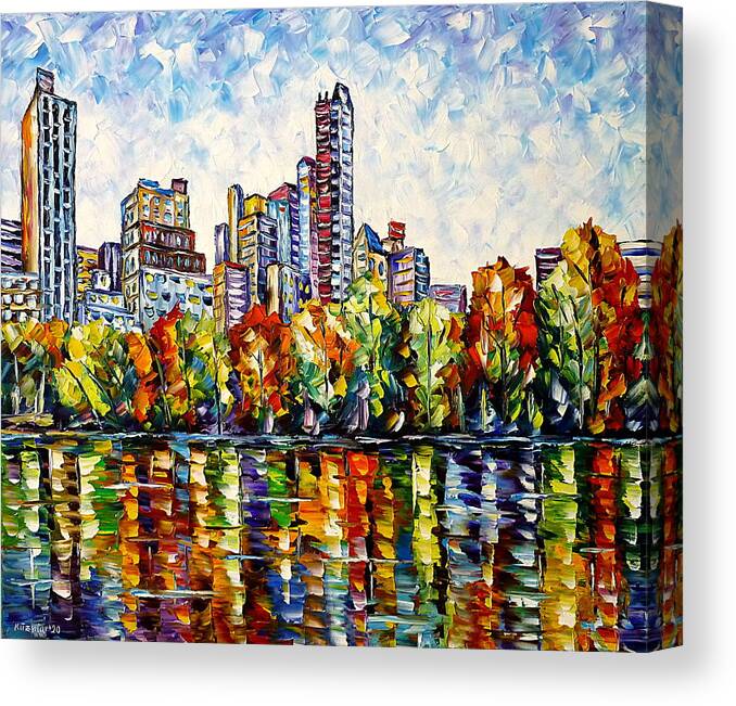 Colorful Cityscape Canvas Print featuring the painting Indian Summer In The Central Park by Mirek Kuzniar