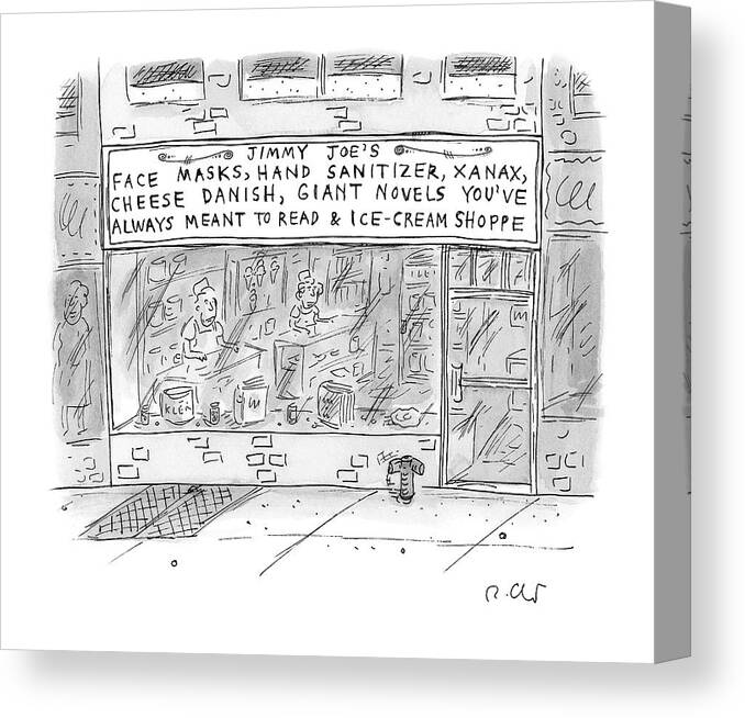 Captionless Canvas Print featuring the drawing Jimmy Joe's by Roz Chast