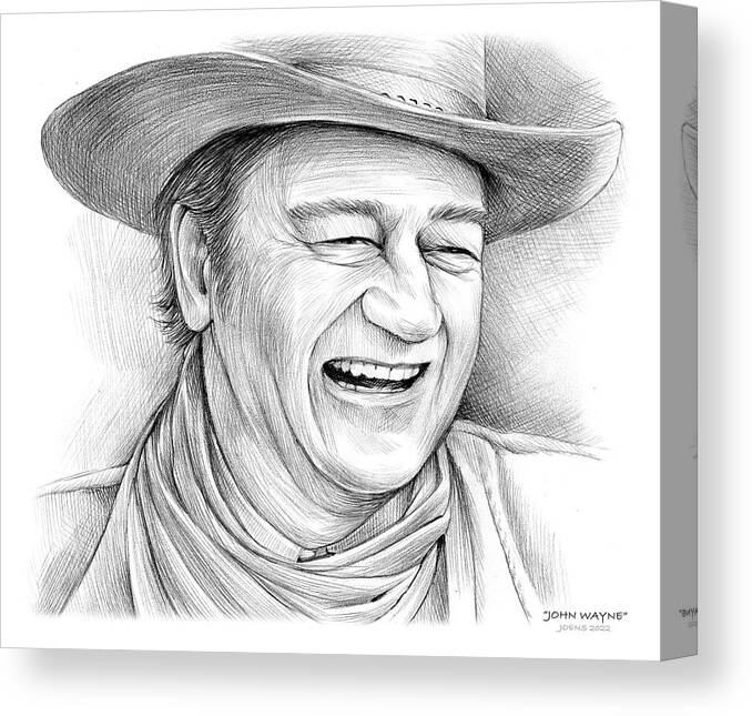 John Wayne Canvas Print featuring the drawing John Wayne - pencil sketch by Greg Joens
