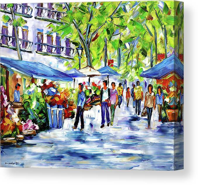 Market Street Canvas Print featuring the painting La Rambla by Mirek Kuzniar