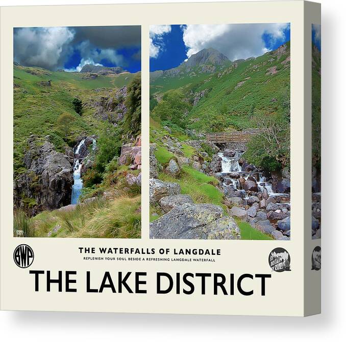 Langdale Canvas Print featuring the photograph Langdale Waterfalls Cream Railway Poster by Brian Watt