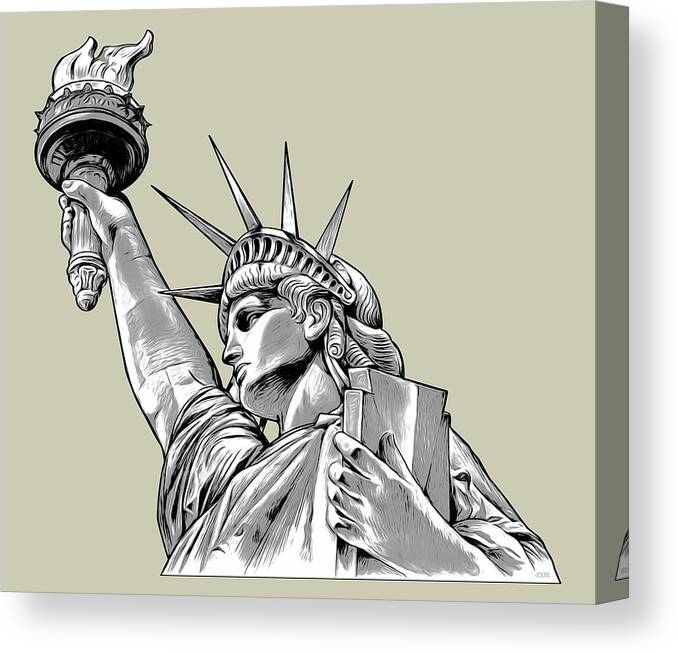 Statue Of Liberty Canvas Print featuring the digital art Liberty Line Art by Greg Joens