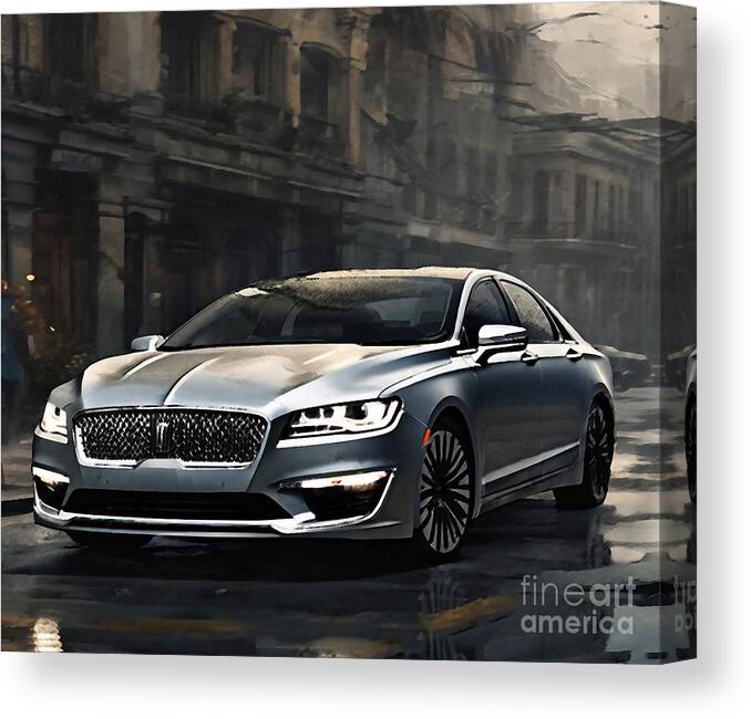 Car Canvas Print featuring the mixed media Lincoln Mkz 2020 Front View Exterior Silver Sedan by Cortez Schinner