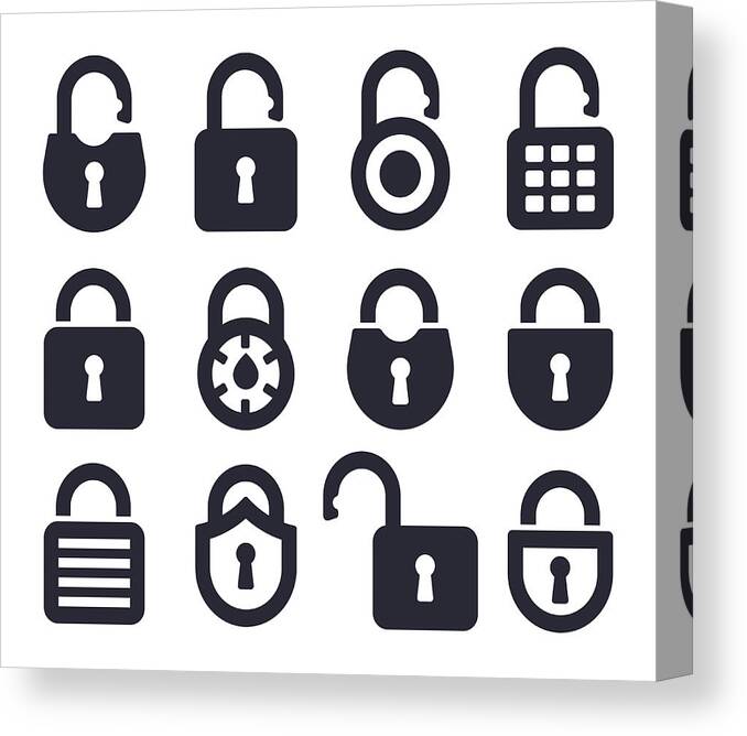 Internet Canvas Print featuring the drawing Lock Icons and Symbols by Filo