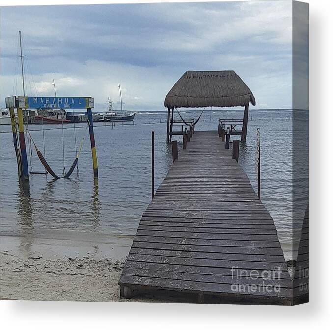 Dock Canvas Print featuring the photograph Mahahual Dock and Swing by Nancy Graham