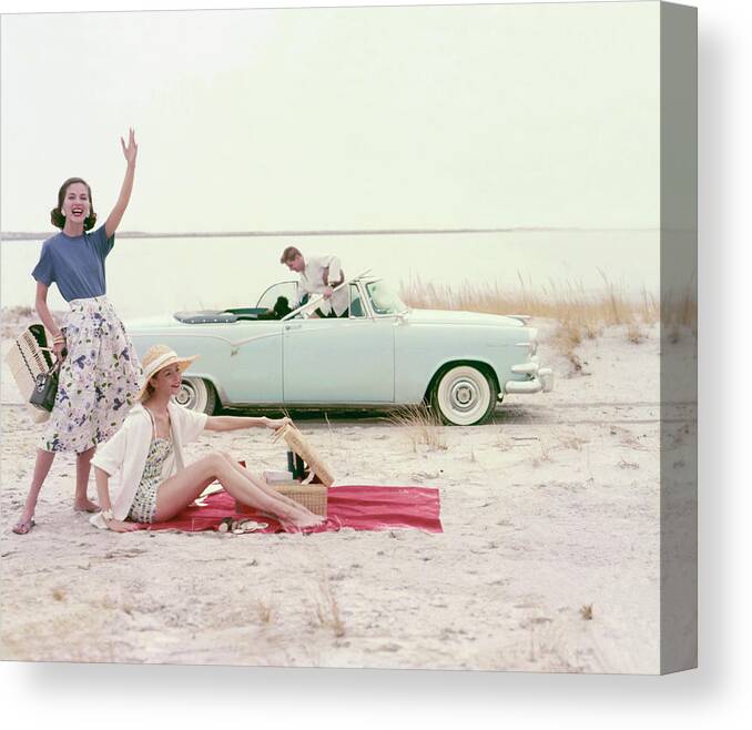 Fashion Canvas Print featuring the photograph Models in Jantzen Beach Clothing by Joseph Leombruno and Jack Bodi