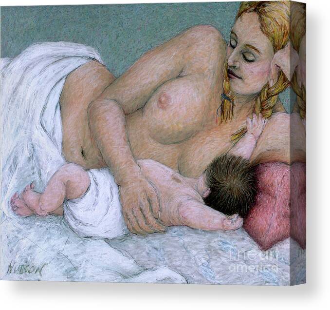 Mother Canvas Print featuring the painting mother and baby painting - Between Time by Sharon Hudson