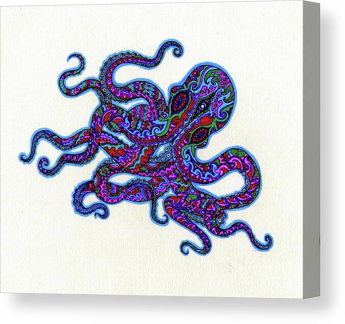 Octopus Canvas Print featuring the drawing Mr Octopus by Baruska A Michalcikova