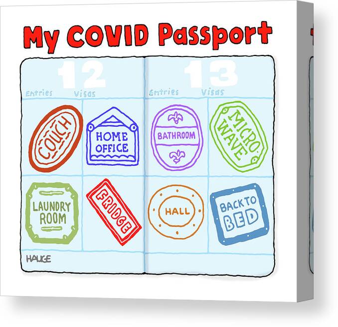 My Covid Passport Canvas Print featuring the drawing My Covid Passport by Ron Hauge