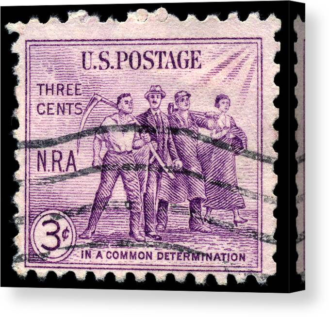 Nra Canvas Print featuring the photograph NRA Labor Economic Determination Postage Stamp by Phil Cardamone