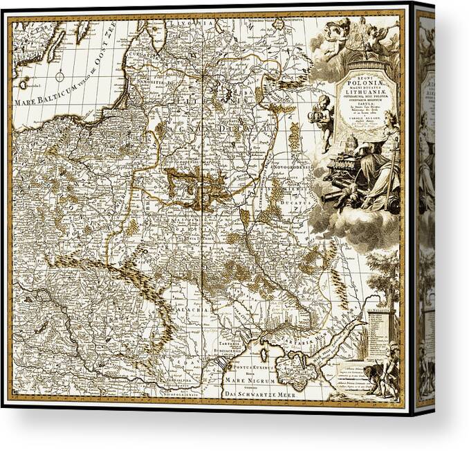 Poland Map Canvas Print featuring the photograph Poland and Lithuania Vintage Map 1696 Sepia by Carol Japp
