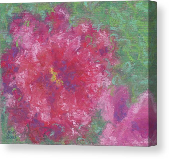 Roses Canvas Print featuring the pastel Red Roses at the Pond 1 by Anne Katzeff