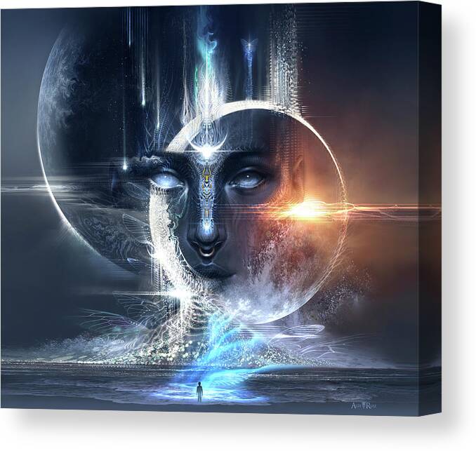  Canvas Print featuring the digital art Shores of Consciousness TAPESTRY by Alex Ruiz