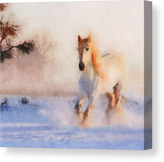 Snow Canvas Print featuring the mixed media Snow Horse by Ann Leech