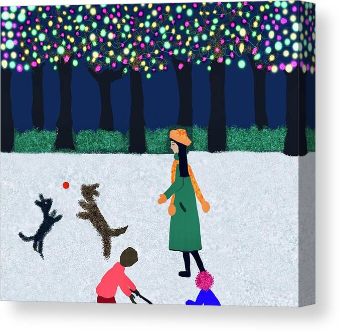 Playtime Canvas Print featuring the digital art Snow play by Elaine Hayward
