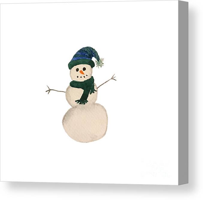 Snowman Canvas Print featuring the painting Snowman with Tassel Hat by Lisa Neuman