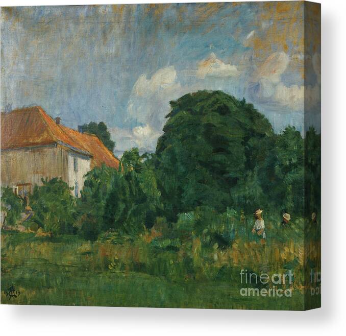 August Eiebakke Canvas Print featuring the painting Summer picture with house, 1913 by O Vaering by August Eiebakke