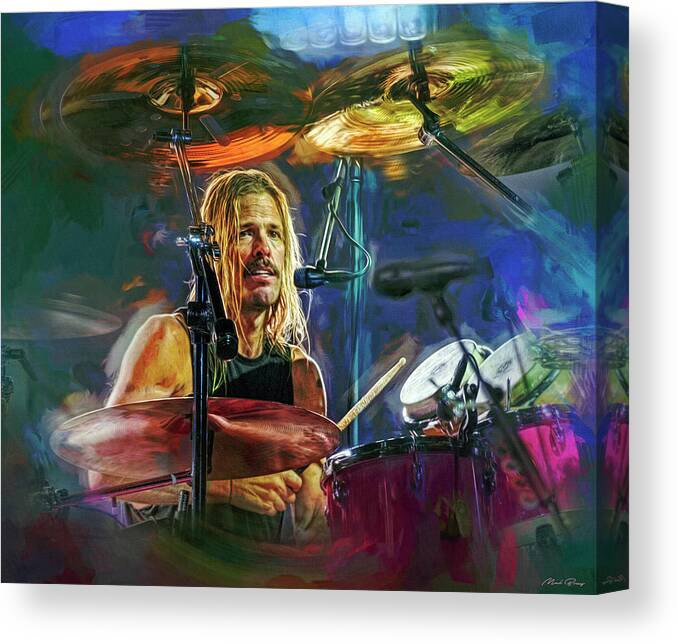 Foo Fighters Canvas Print featuring the mixed media Taylor Hawkins Foo Fighters by Mal Bray