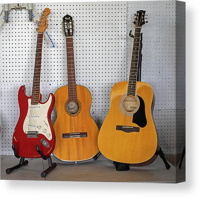 Guitar Canvas Print featuring the photograph Three Guitars by Dart Humeston