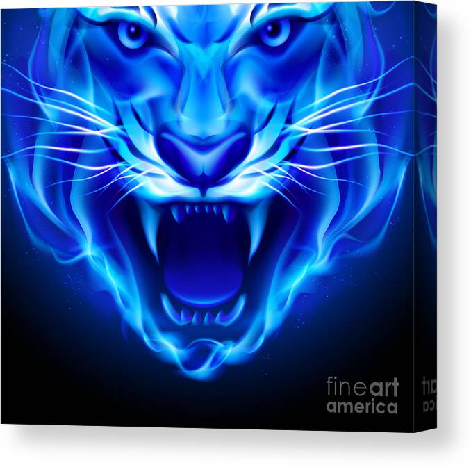 Tiger Neon Blue Scary Animal Cat Wild Jaw Teeth Face Canvas Print / Canvas  Art by Noirty Designs - Pixels