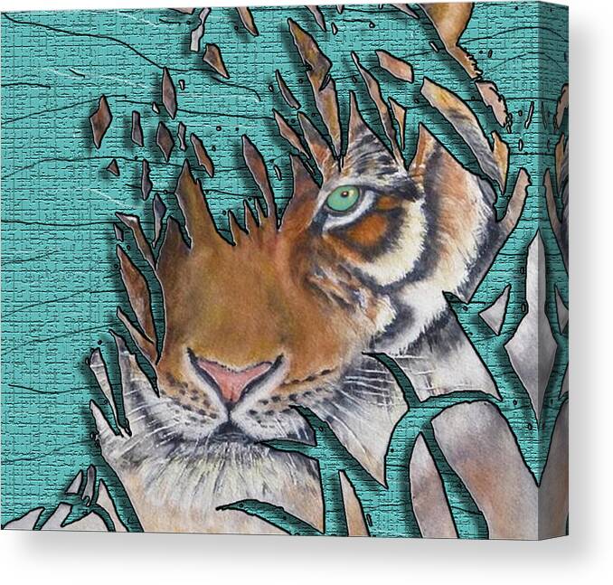 Lurking Tiger Canvas Print featuring the mixed media Tiger's Gone to Pieces No.2 by Kelly Mills