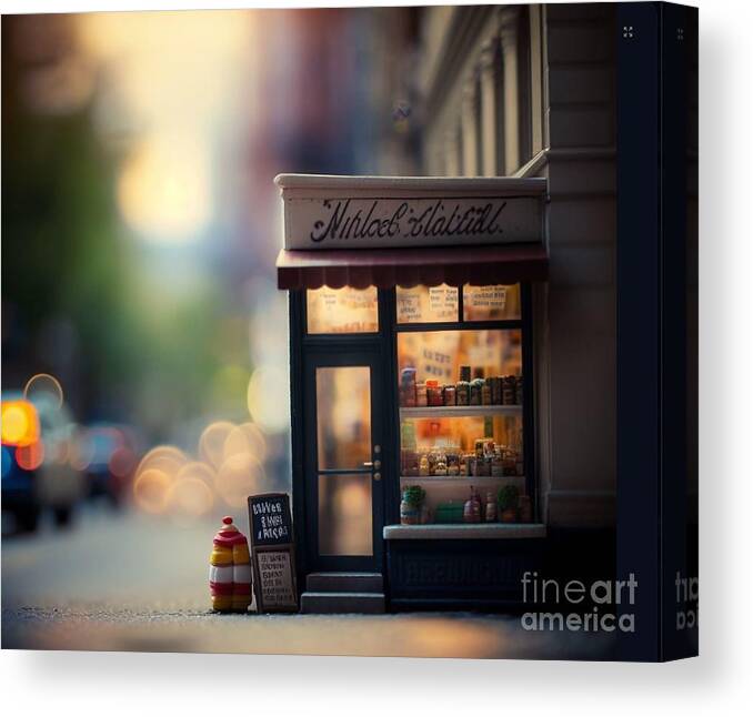  Canvas Print featuring the mixed media Tiny City Gourmet Foods by Jay Schankman