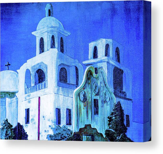 Church Canvas Print featuring the painting Tucson Church at Night by Ted Clifton