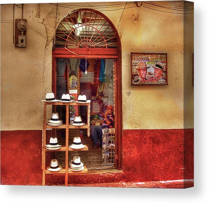 Victor's Panama Hats Canvas Print featuring the photograph Victor's Panama Hats by Kandy Hurley