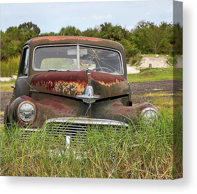 Antique Canvas Print featuring the photograph Vintage Automobile Out to Pasture by Dart Humeston